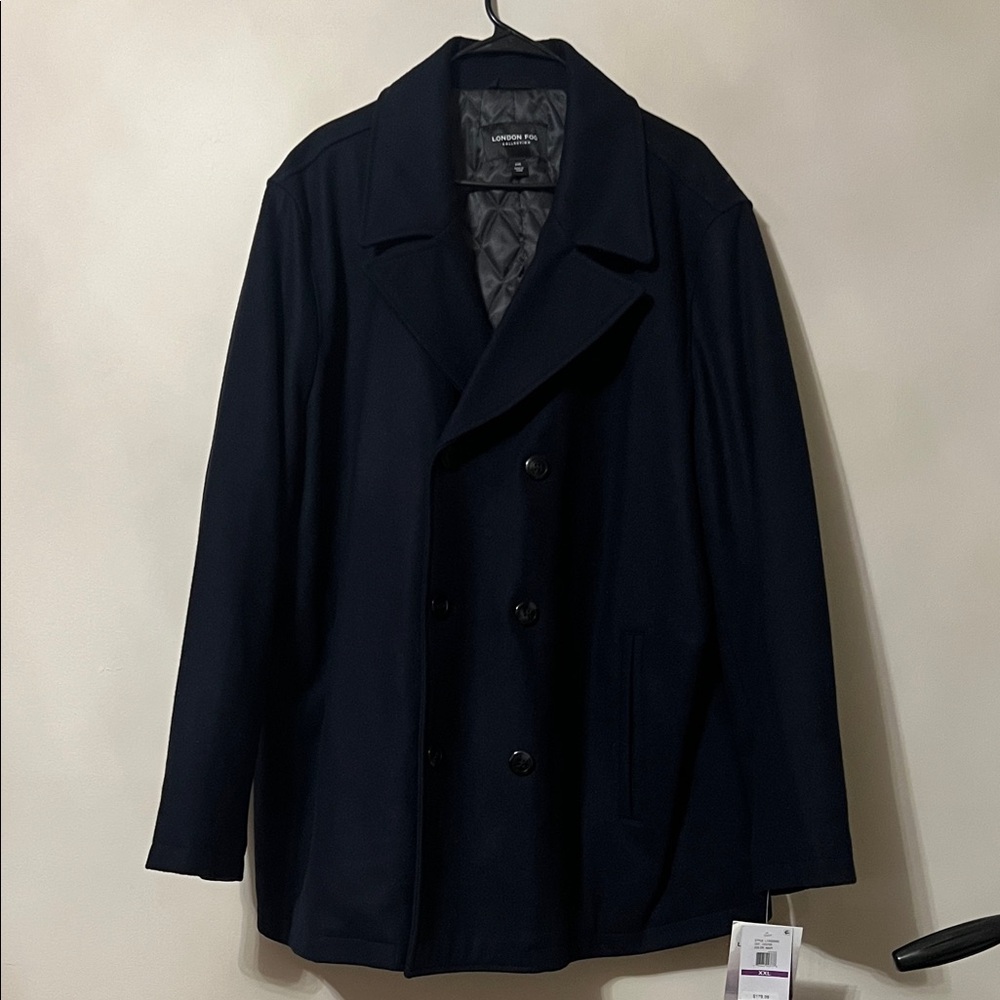 Men's Navy Double-Breasted Wool Blend Coat